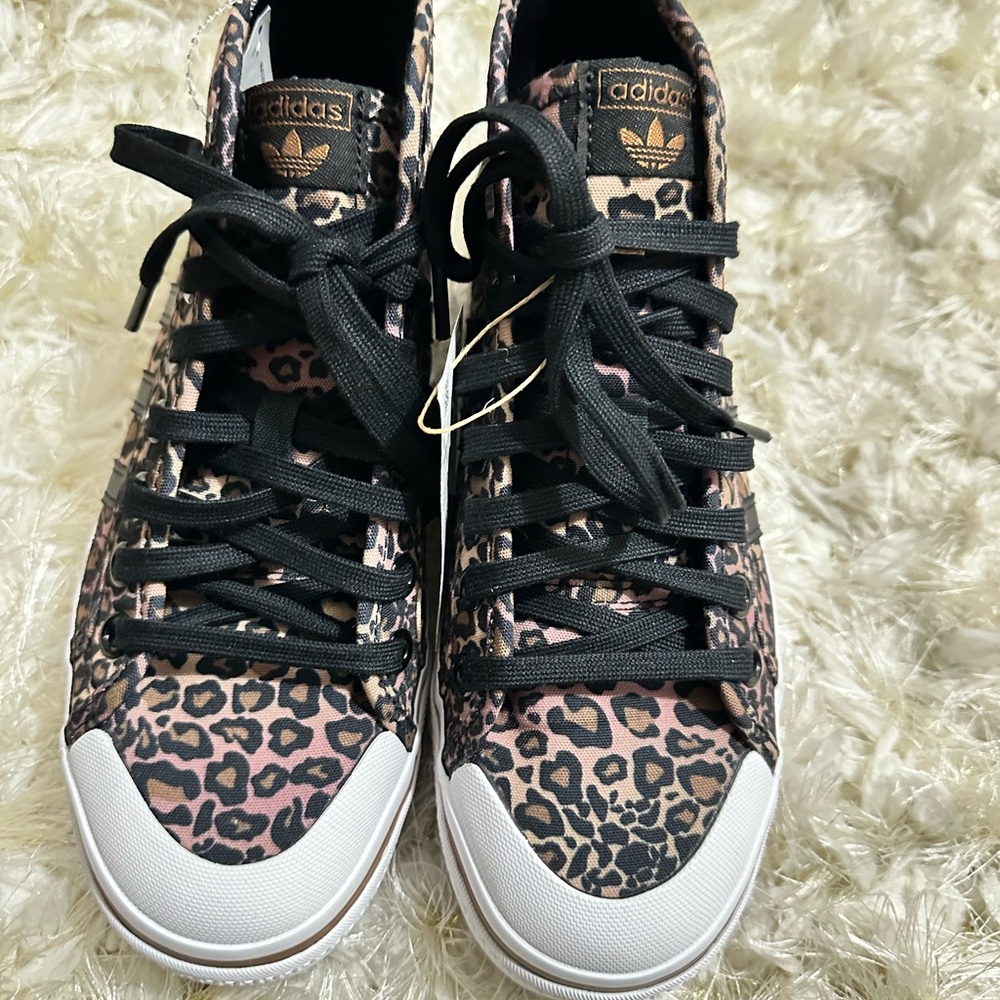 Adidas Women's Black and Pink Leopard Sneakers